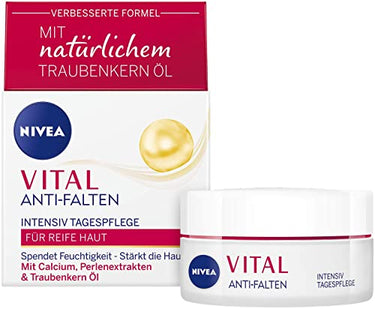 NIVEA VITAL Intensiv Tagespflege (50 ml), Feuchtigkeitspflege mit Calcium, Perlenextrakten & natürlichem Traubenkern Öl für die tägliche Pflege reifer Hau im Sale